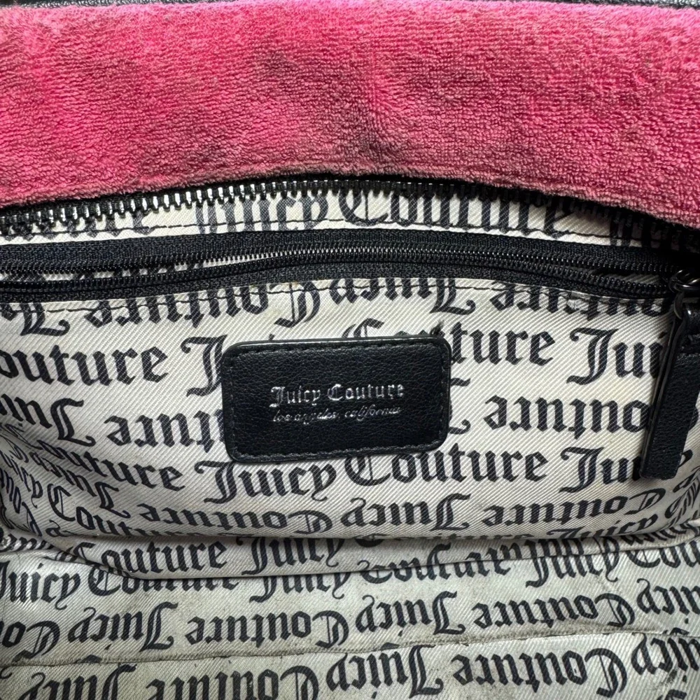 Juicy Couture Hot Pink Velour Bowler Bag Crossbody Y2K Logo Satchel Handbag
